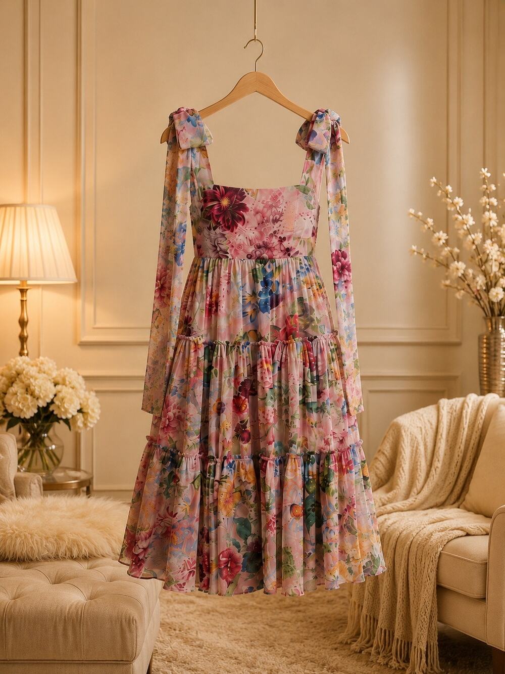 Geisha Designs Paras Shalini Isabella Pink Floral Tiered Maxi Dress Sm Romantic